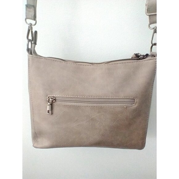 Sam & Hadley Adjustable Crossbody Shoulder Bag Vegan Perforated Light Gray - Picture 7 of 12